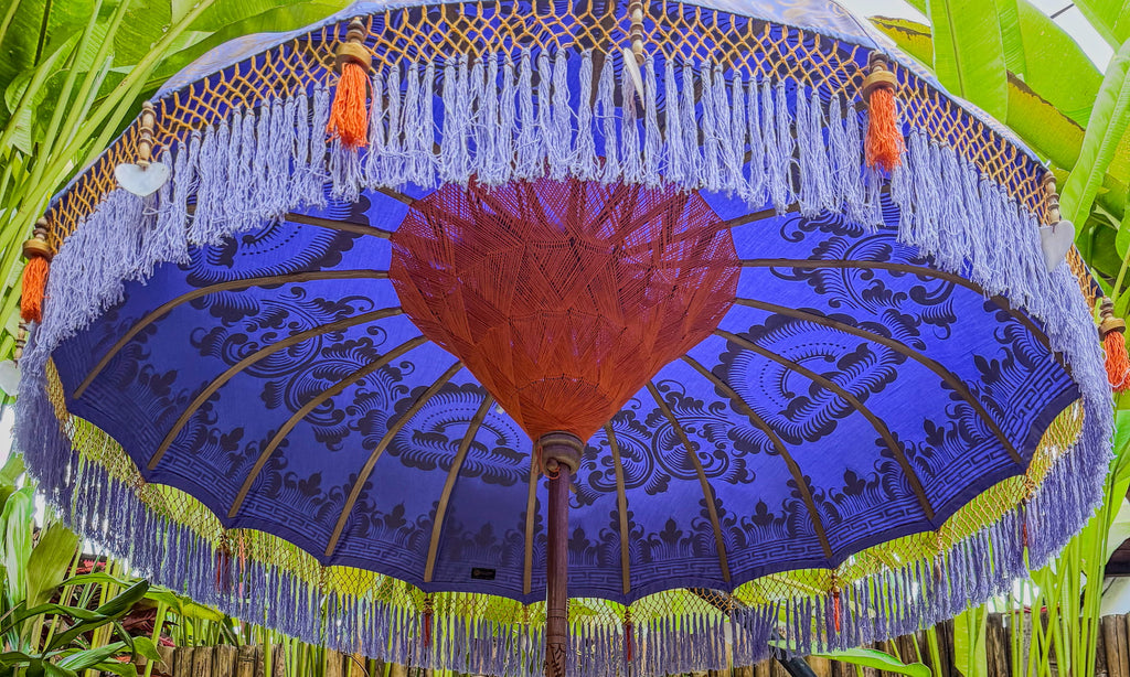 college patio umbrellas 6' Round Italian Umbrella In Blue/White Osprey Hydraulics Reservoir Water Bladder COMMANDER 2 CARBON - Color:Land UV 250GSM solution
