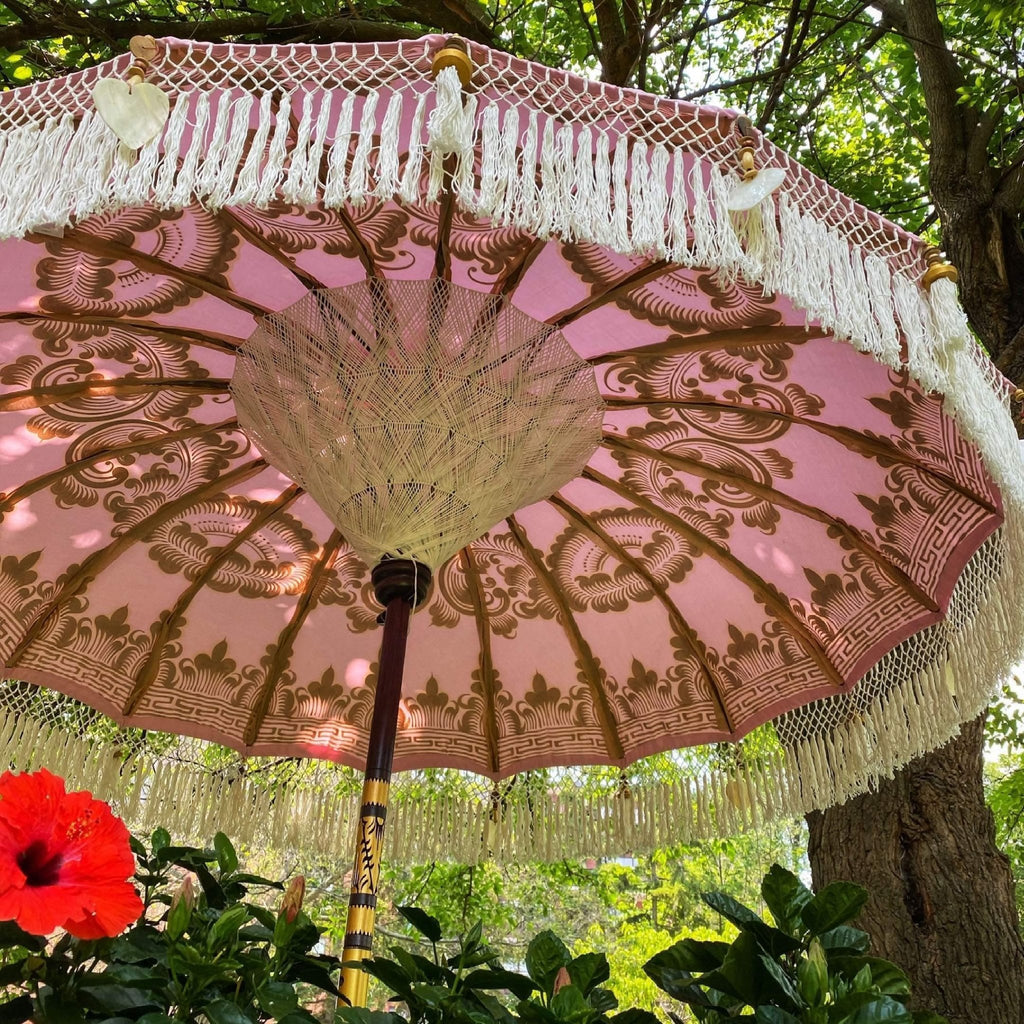 Romantic Pink Parasol - Baliaric Balinese Garden Parasol Decorative accents, Elegant home decor, Full Painted, garden and home, garden decor, garden decoration, garden idea, Home decorating ideas, home with garden, Magnificent craftsmanship, outdoor umbrella, parasols, parasols umbrellas, patio umbrellas, Pink
