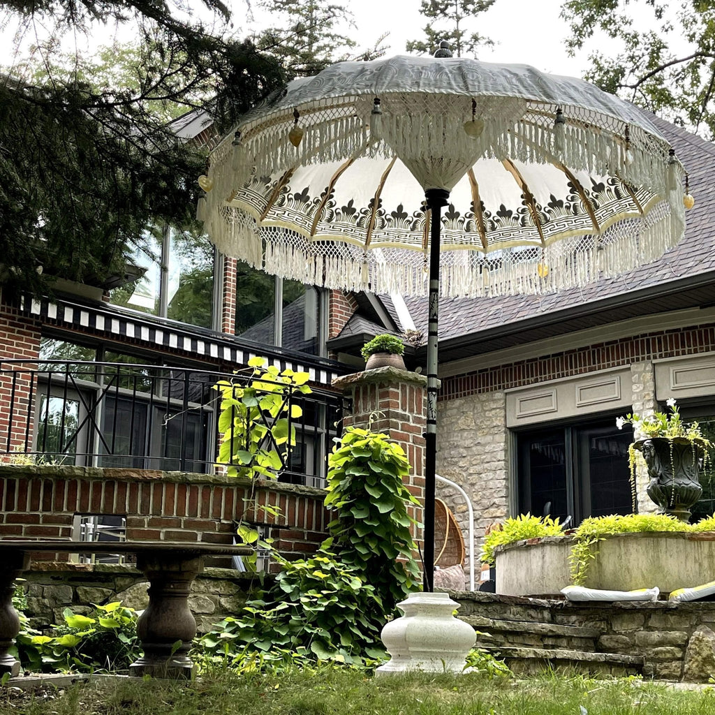 White Cloud Parasol - Baliaric Balinese Garden Parasol Decorative accents, Elegant home decor, garden and home, garden decor, garden decoration, garden idea, Half Painted, Home decorating ideas, home with garden, Magnificent craftsmanship, outdoor umbrella, parasols, parasols umbrellas, patio umbrellas, White