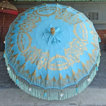 Mallorca  Big Jack Parasol - Baliaric Balinese Garden Parasol Full Painted, Turquoise